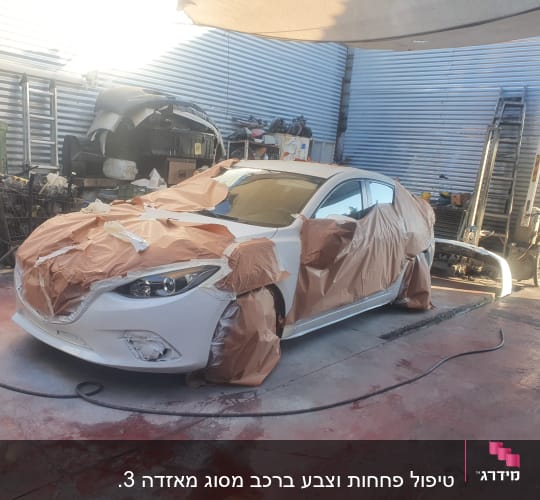 רכב מכוסה בניירות להגנה בתהליך צביעה